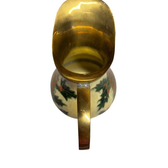 Vintage Christmas Drink Pitcher Tree Holly Cloisonne Holiday Decor Made in India - Picture 7 of 10